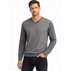 Hugo‎ Boss Mens Cotton Wool Blend V-Neck Gray Pattern Classic Sweater XXL